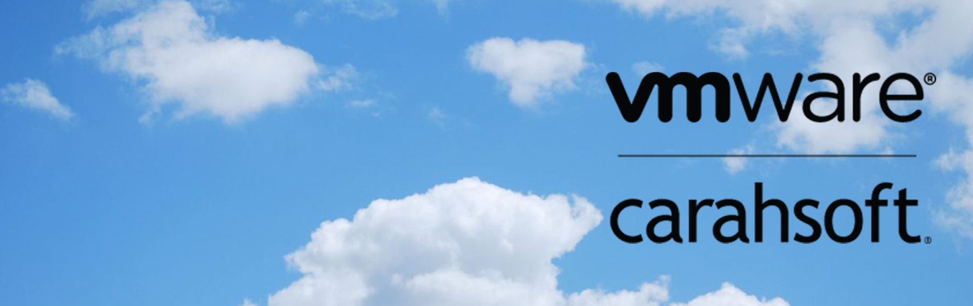 Background of blue sky and clouds with VMWare and Carahsoft logos
