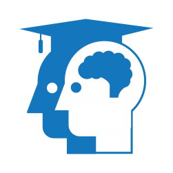 Education icon showing a person's head with a graduation cap and a person's head with a brain in it
